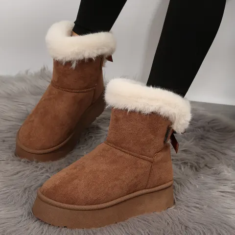 New Bow-knot Snow Boots Winter Plus Velvet Warm Thick-soled