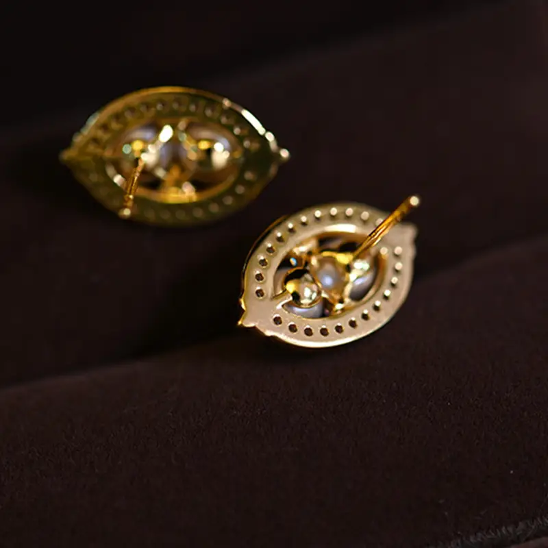 Metal Button Circle Pearl Stud Earrings