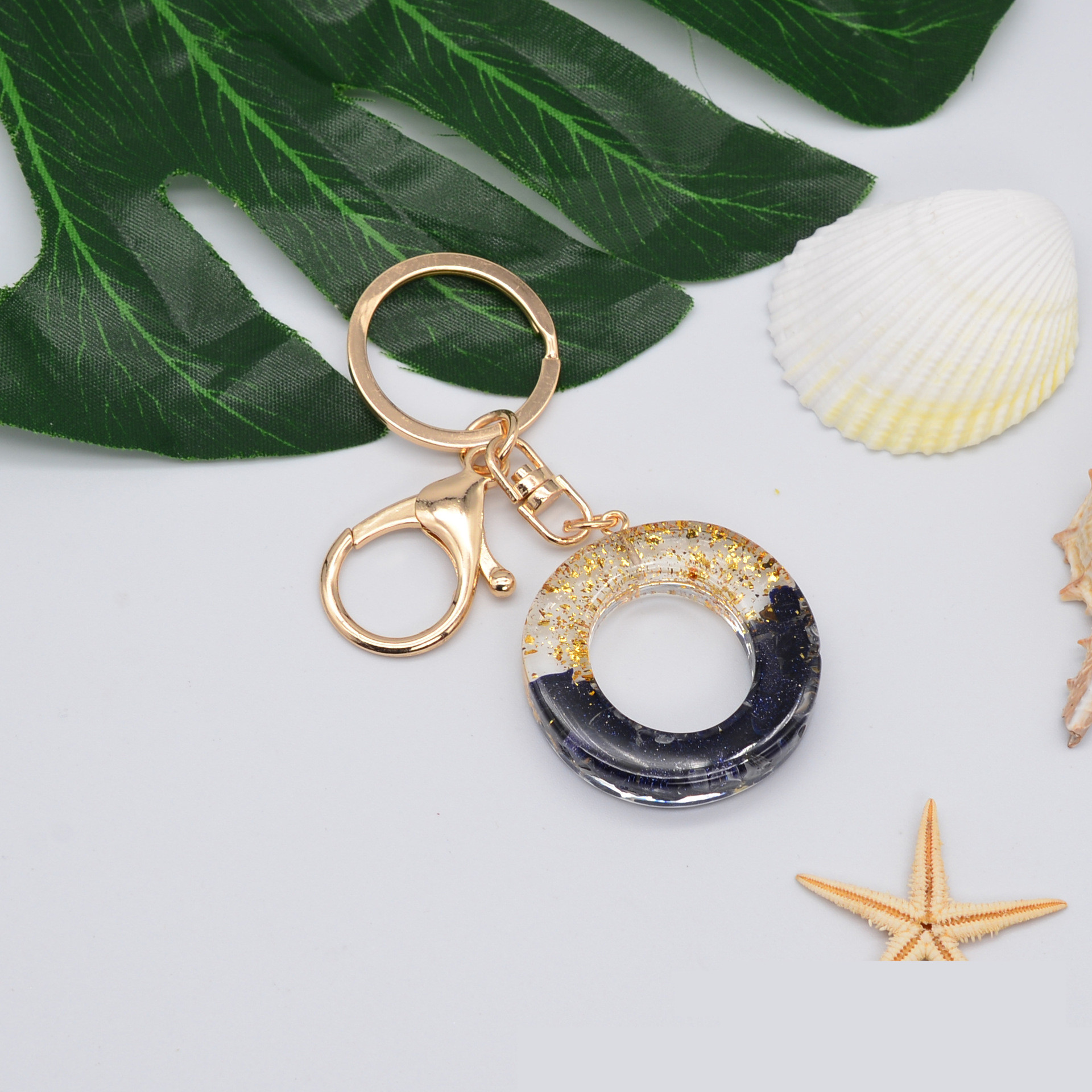 26 Black Stone Alphabet Gold Foil Drop Key Ring