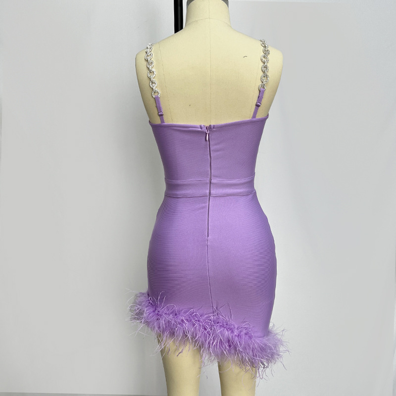 Title 4, Metal Strap Feather Bandage One-piece Dress