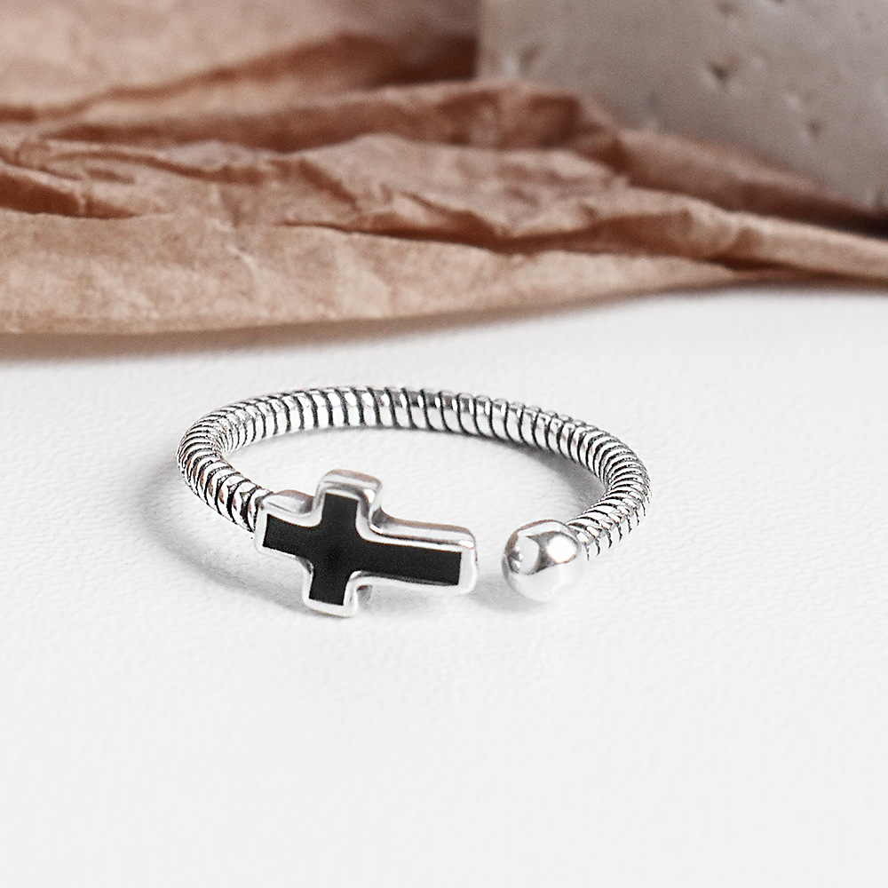 Ins Temperament Cold Wind Jewelry S925 Sterling Silver Heavy Retro Cross Ring