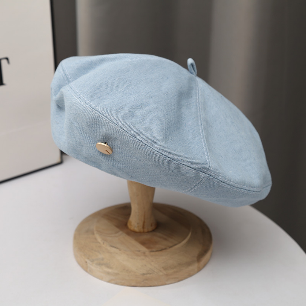 Summer Women's Denim Beret With Metal Buttons For A Japanese Retro Style. Soft And Versatile, Perfect For All Occasions. Artist's Hat.