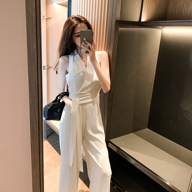 Temperament High-waisted Draped Black Neck Jumpsuit - Image 7