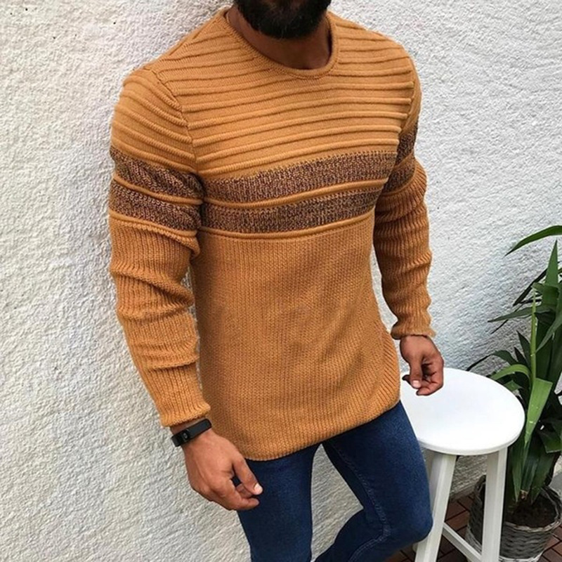 Title 5, Colorblock striped casual round neck knitted sw...