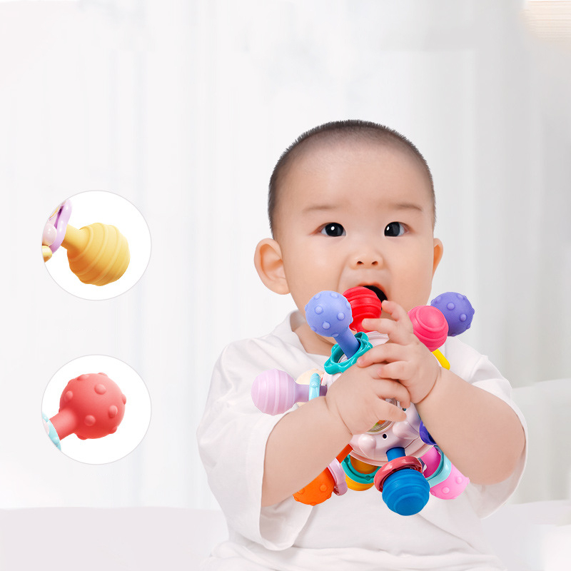 Grijpbal voor baby's, educatief puzzelspeelgoed en oefenbal voor tandjes krijgen – zachte rubberen bal, blauwe ster
