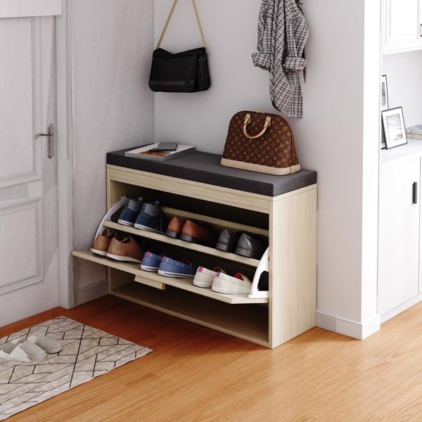 Rattan Shoe Rack, Hallway Shoe Bench, Shoe Cabinet With Flip-Drawer And Seat... 2