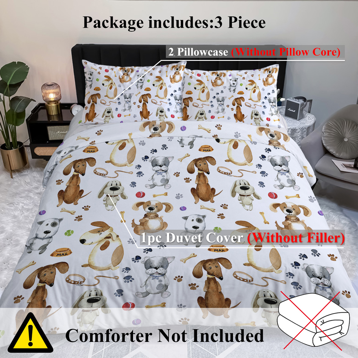 Kids' Duvet Cover Sets Animals Pastel Duvet Covers Cartoon Dogs Paws Pattern Bed Sets 3 Pieces 1 Duvet Cover And 2 Pillow Cases Cute Puppy Dogs Bedding For Kids — foto 5