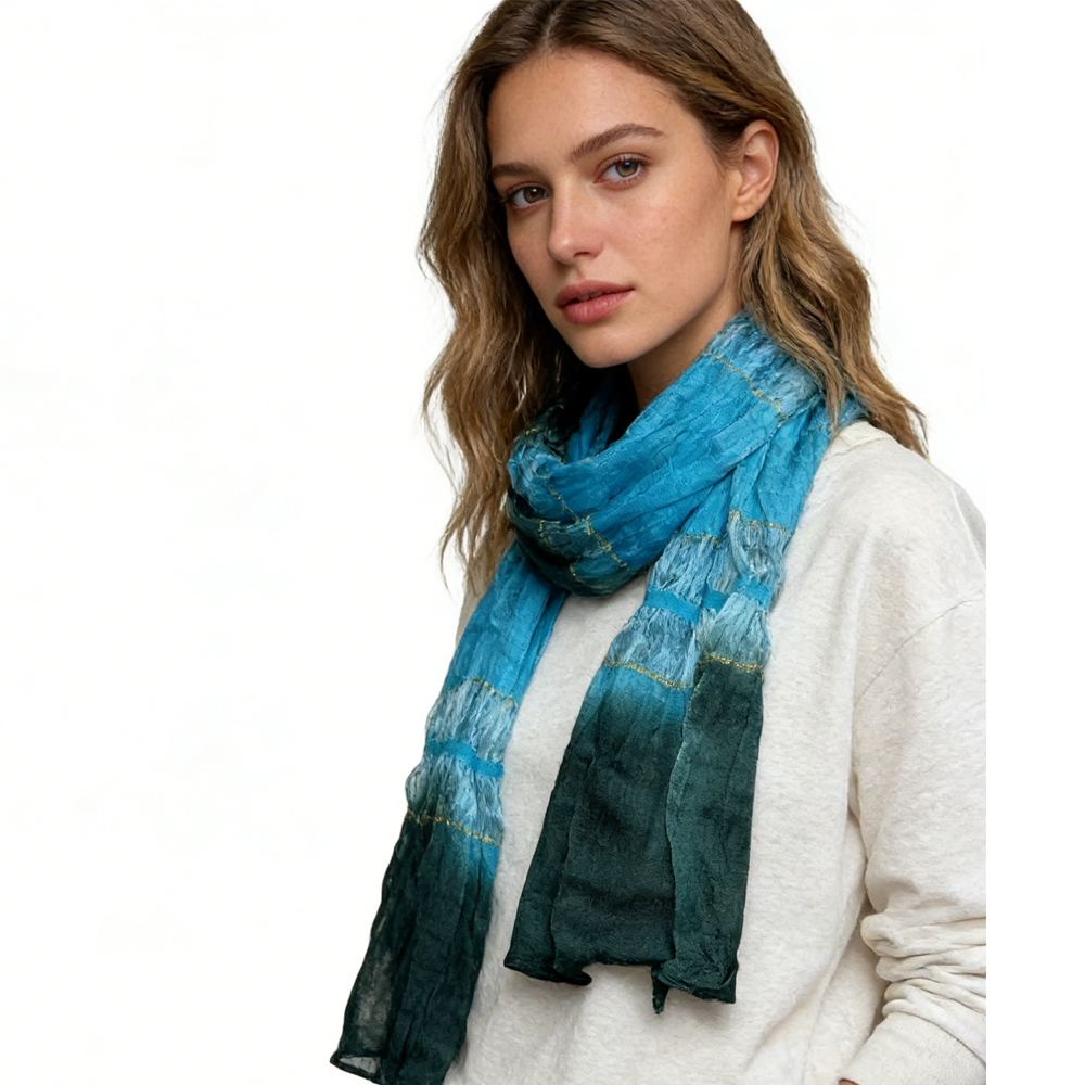 2pcs Shimmer Skinny Scarf,Trendy Narrow Cut,Iridescent Turquoise Hue,Office Appropriate Subtlety For Women Men