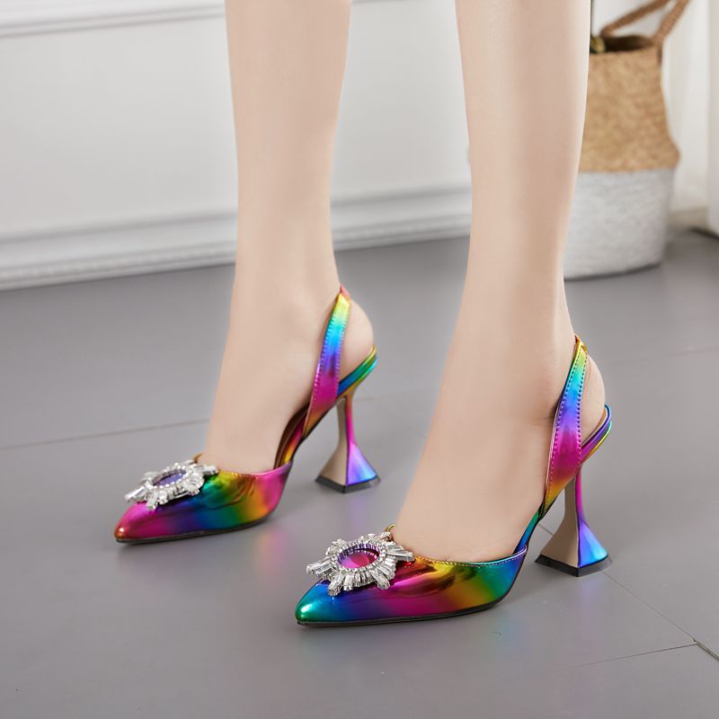 European And American Fashion, Pointed Stiletto Rhinestone Color Plus Size Lady