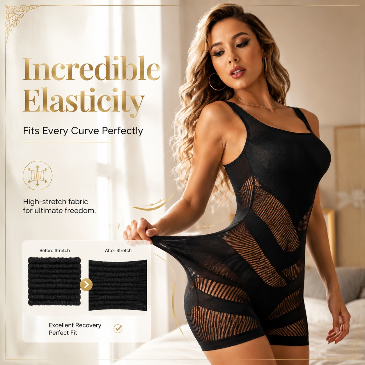 Women Striped Fishnet Bodysuit Shorts One Piece Sheer Mesh Sleeveless Cami Bodycon Romper Sexy Lingerie Club Night Outfit Free Size