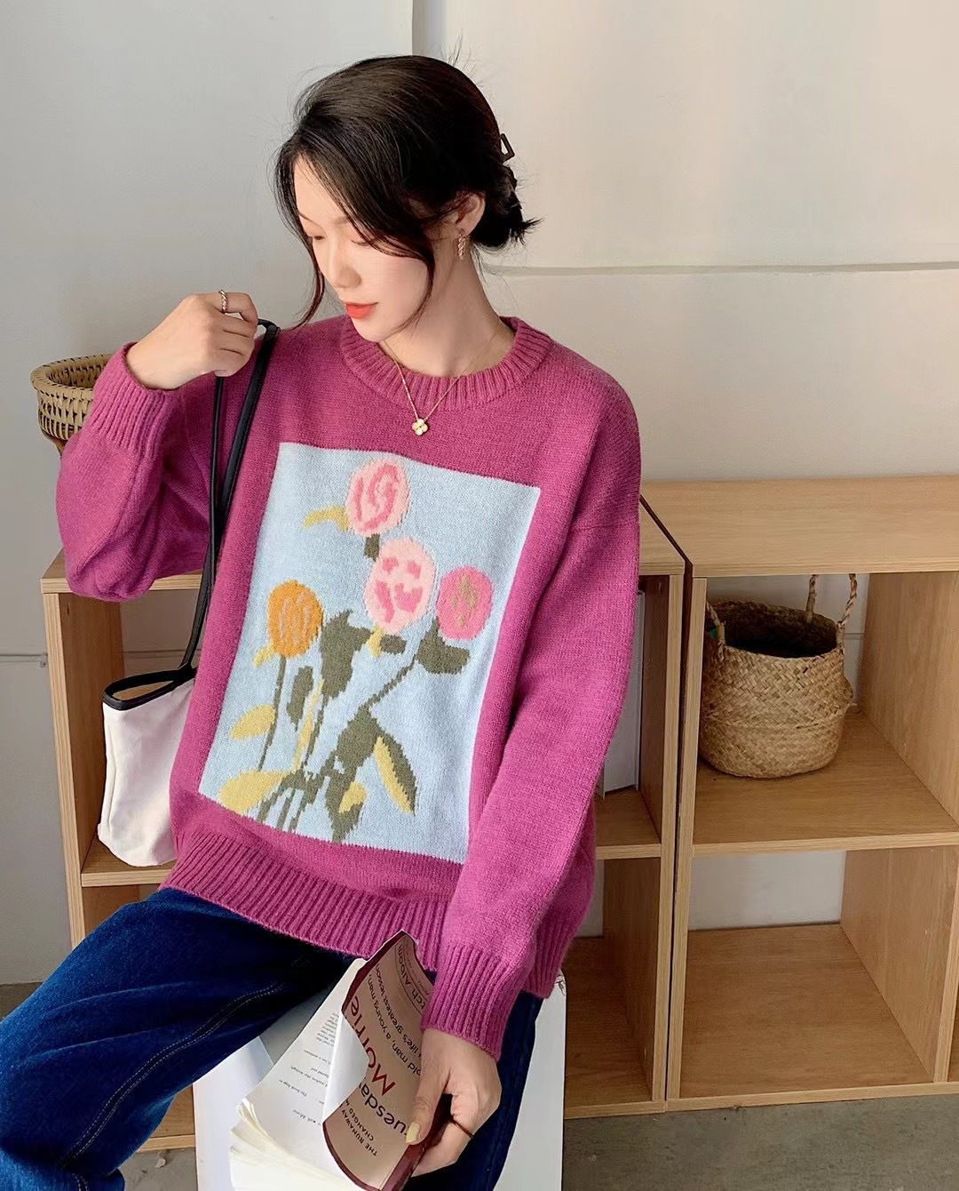 Women's Loose Soft Milk Knitted Jacquard Sweater