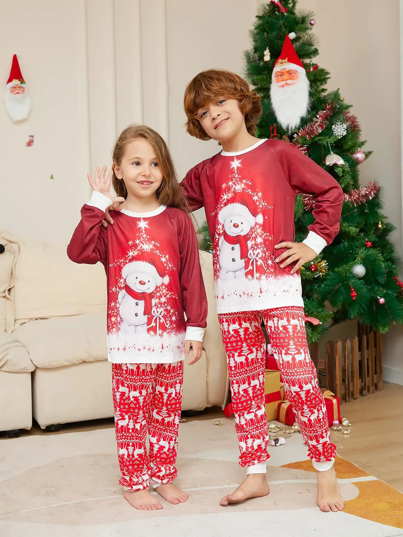 New Snowman Scarf Parent-child Christmas Pajamas Set