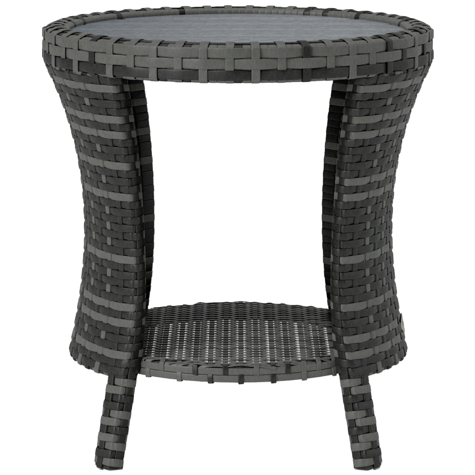 Wicker Outdoor Coffee Table With Two Tier Storage And Grey Wood Top_voghion.com
