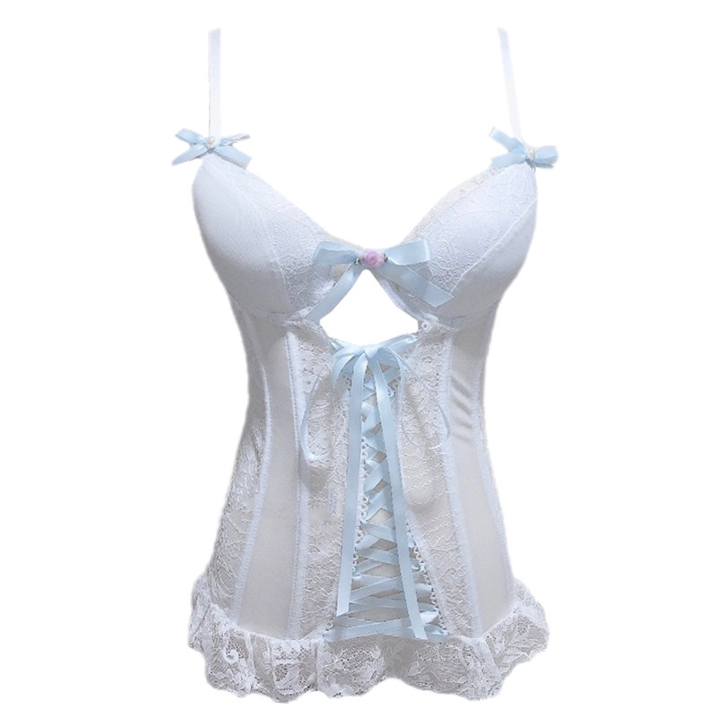 Title 6, Sweet Ribbon Bandage Bowknot White Lace Corset ...