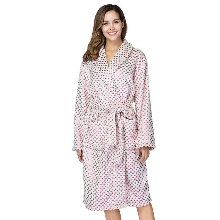 Title 8, Flannel Couple Lapel Solid Print Nightgown