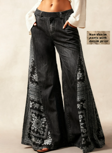 Bohemian Side Print Wide-Leg Pants