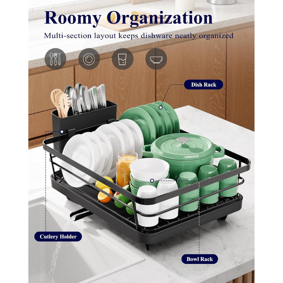 Dish Drying Rack For Kitchen Counter, 12W X 15.5L, Black Stainless Steel Sink Organization, Cutlery Holder, Home 3