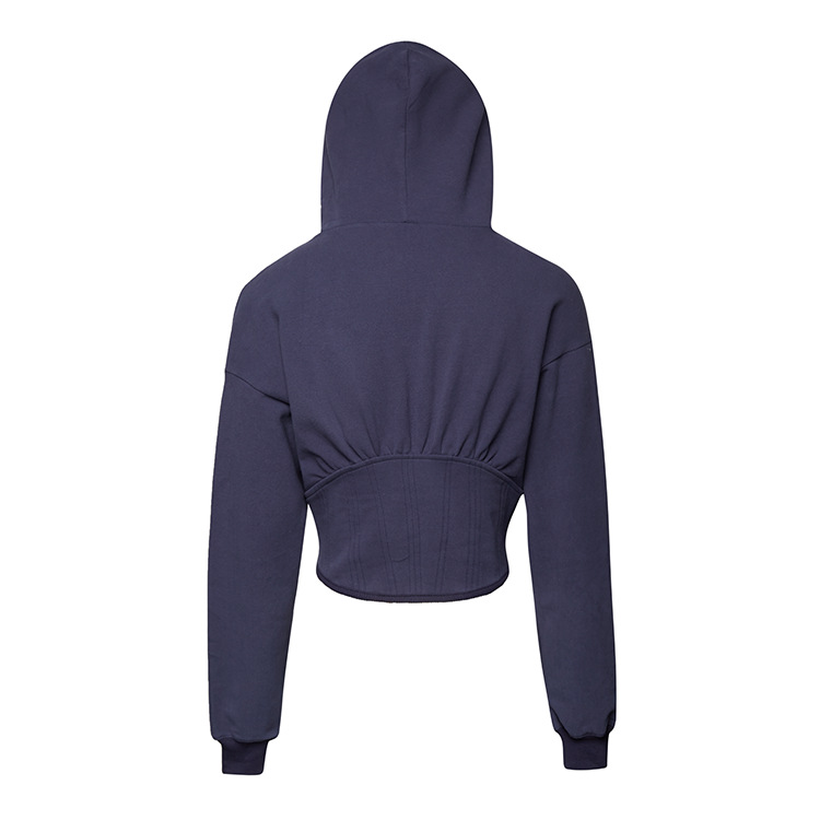 Women's Fishbone Corset Solid Hooded Pullover Sweatshirt