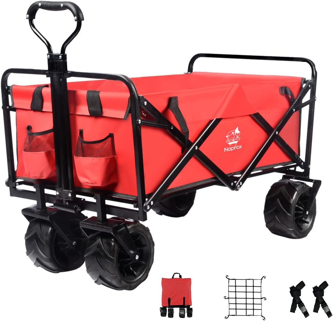 Collapsible Beach Wagon Cart with Universal Wheels. LARGE CAPACITY - Sets up in seconds, No assembly required! Outside Dimensions Approx: 38.9