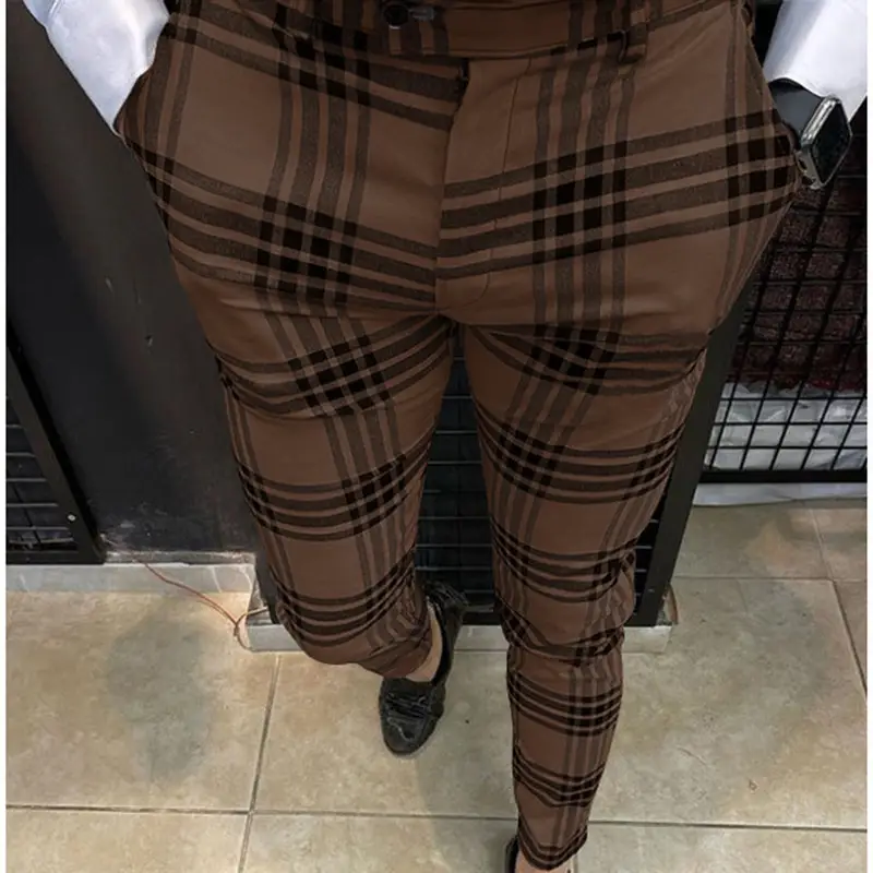 Men's Large Plaid Striped Casual Pencil Pants