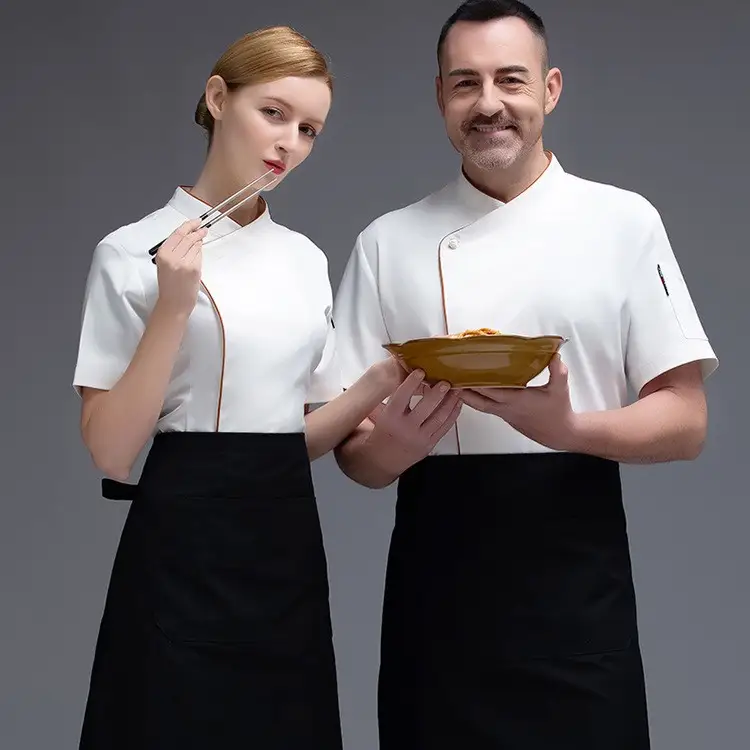 Button Elastic Fabric Chef's Overalls Men's Short Sleeves