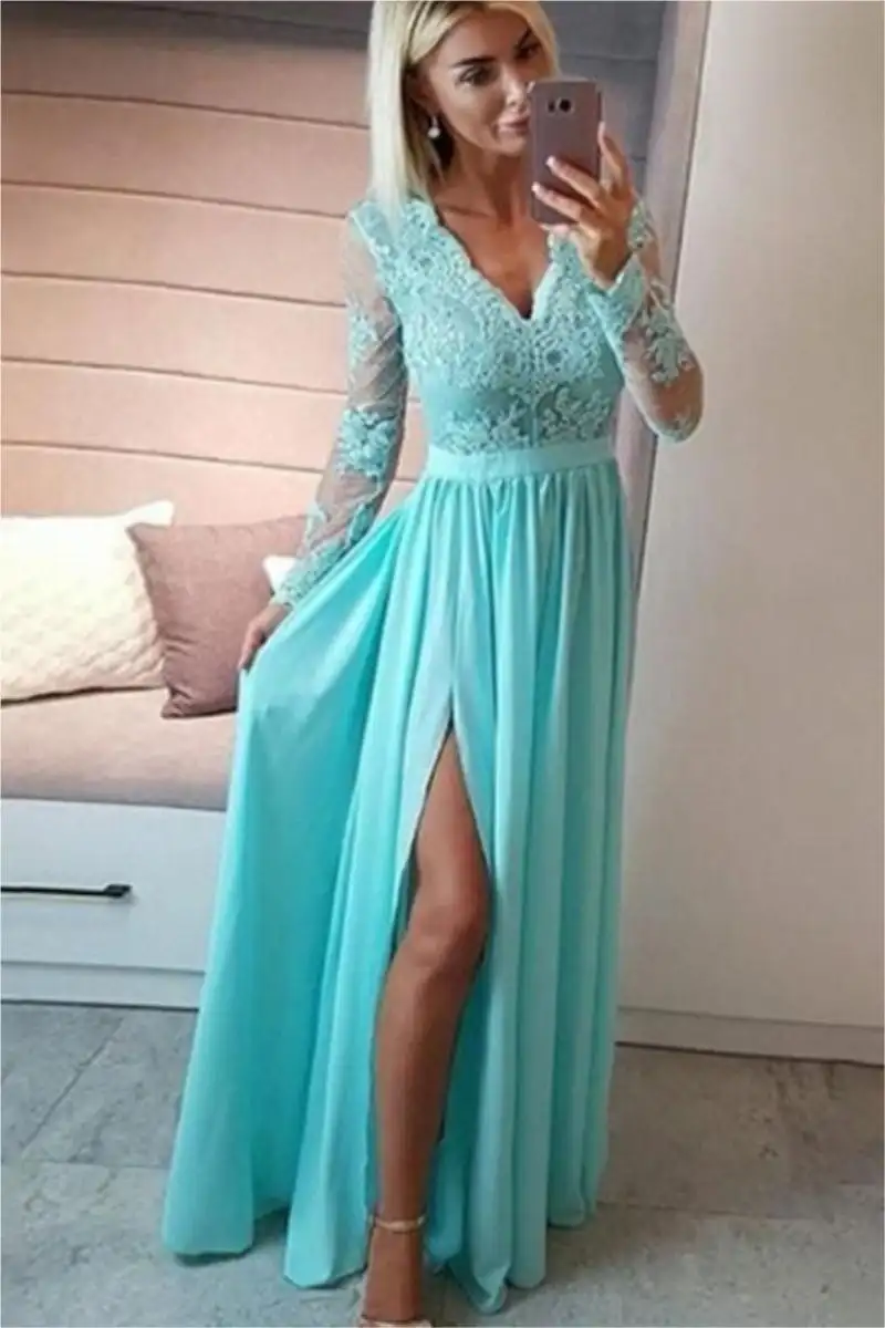 Pure Color Sexy Lace Ladies Long Dress