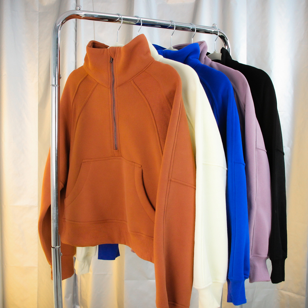 Women's High-necked Autumn And Winter Roast Brownie Yoga Casual Sports Short Half-zip Plush Sweater