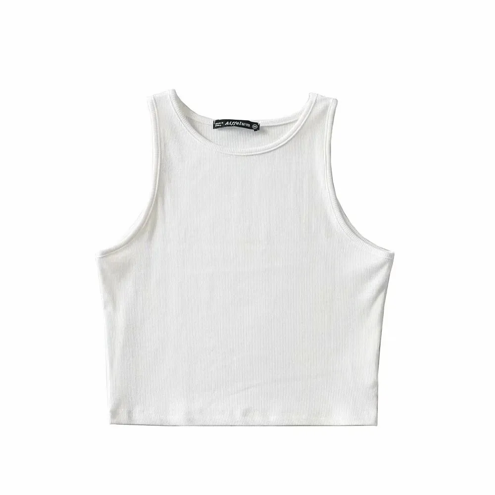 Women's Solid Color Fitness Sports Jersey Tank Top - White