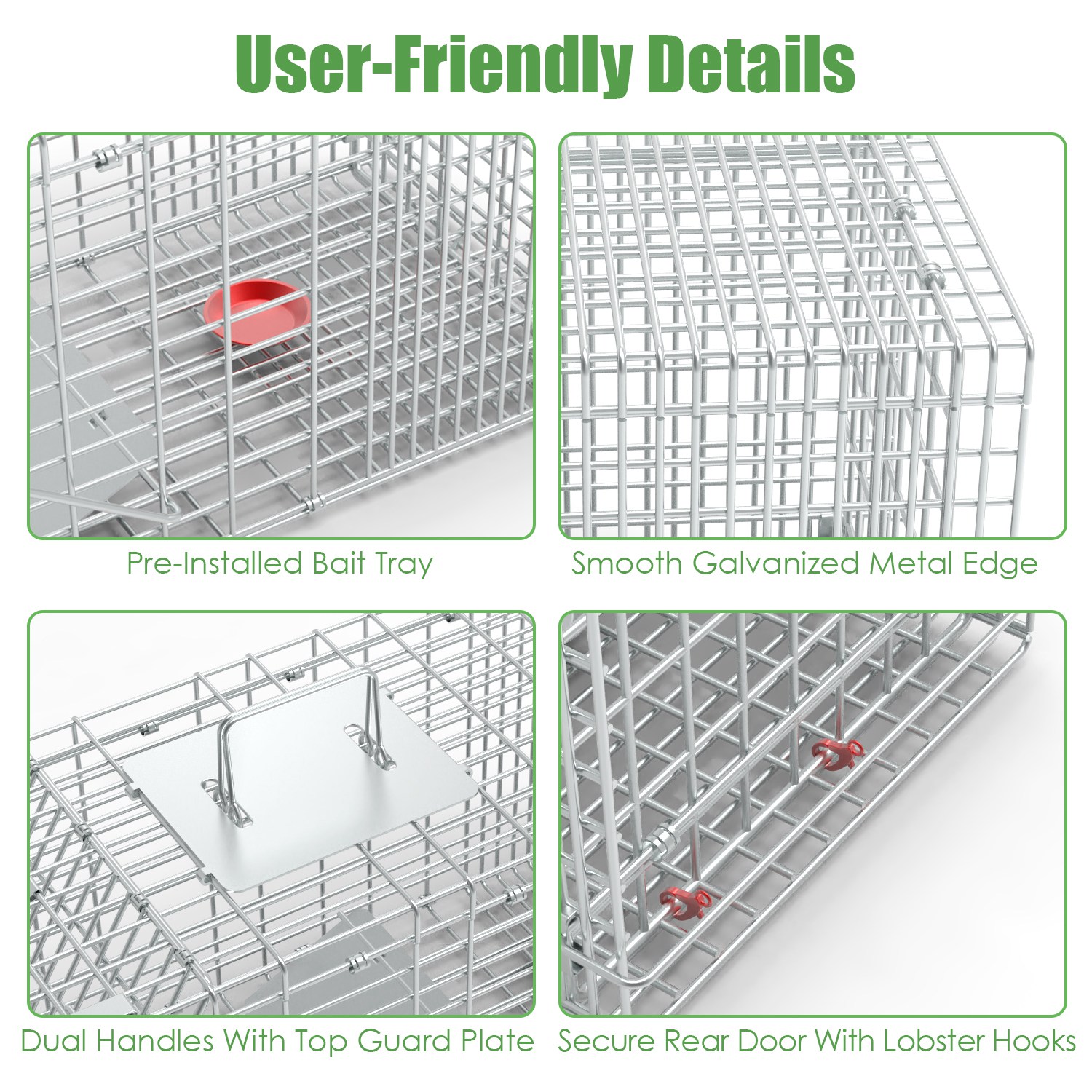 1Pc Humane Cat Trap Cage With Gloves Catch Release Live Animal Rodent Cage Collapsible Galvanized Wire For Raccoons Beavers Groundhogs Foxes Armadillos