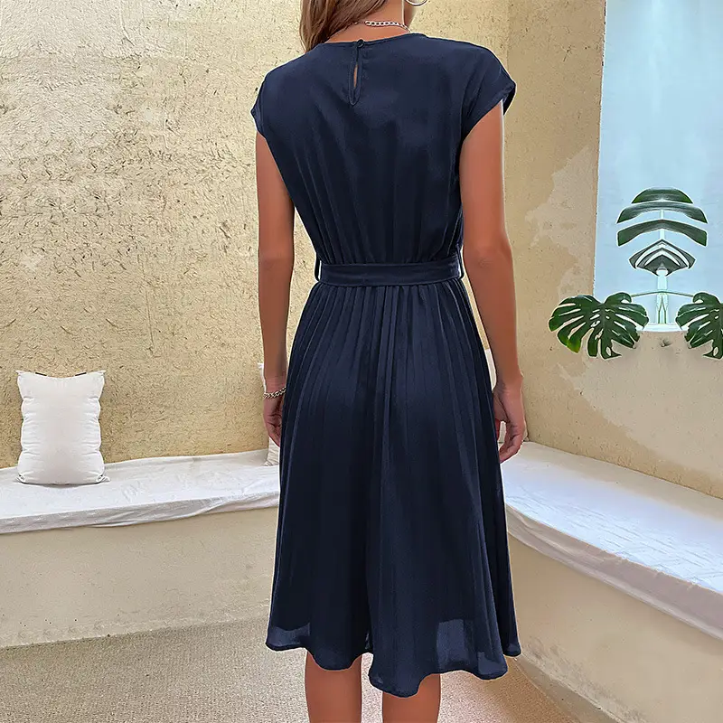 Skirt Summer Vacation Women's Lace-up Solid Color Pleated Dress