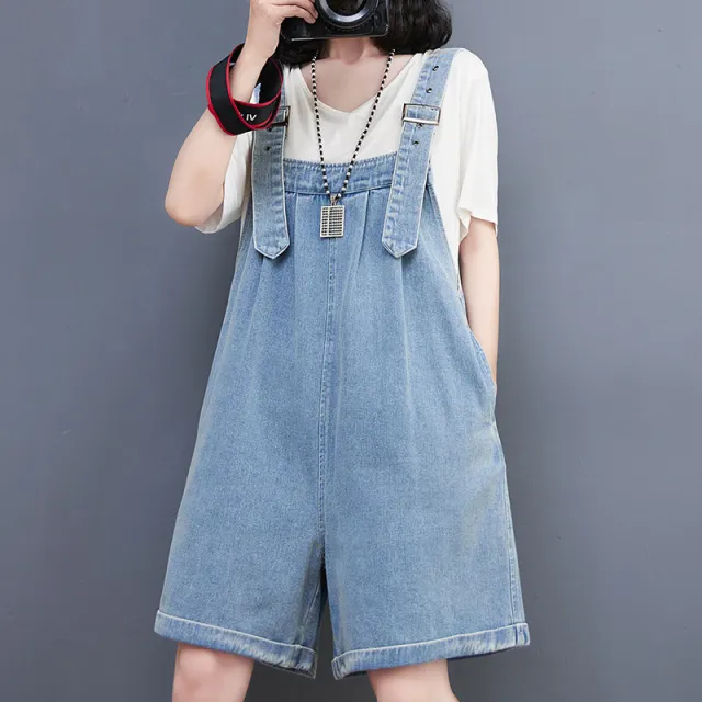 Large Size Women's New Fashion Denim Overalls Shorts Women Light Blue - Shop at LoveMi