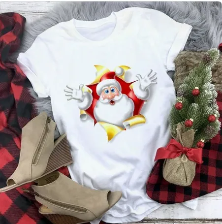 Christmas Cute Reindeer Print Short Sleeve T shirt For Women 11Style - Shop at LoveMi