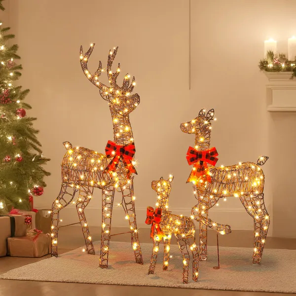 3-Piece Lighted Christmas Reindeer Family Set Outdoor Decorations, Weather Proof Rattan Deer Family Set… image 7