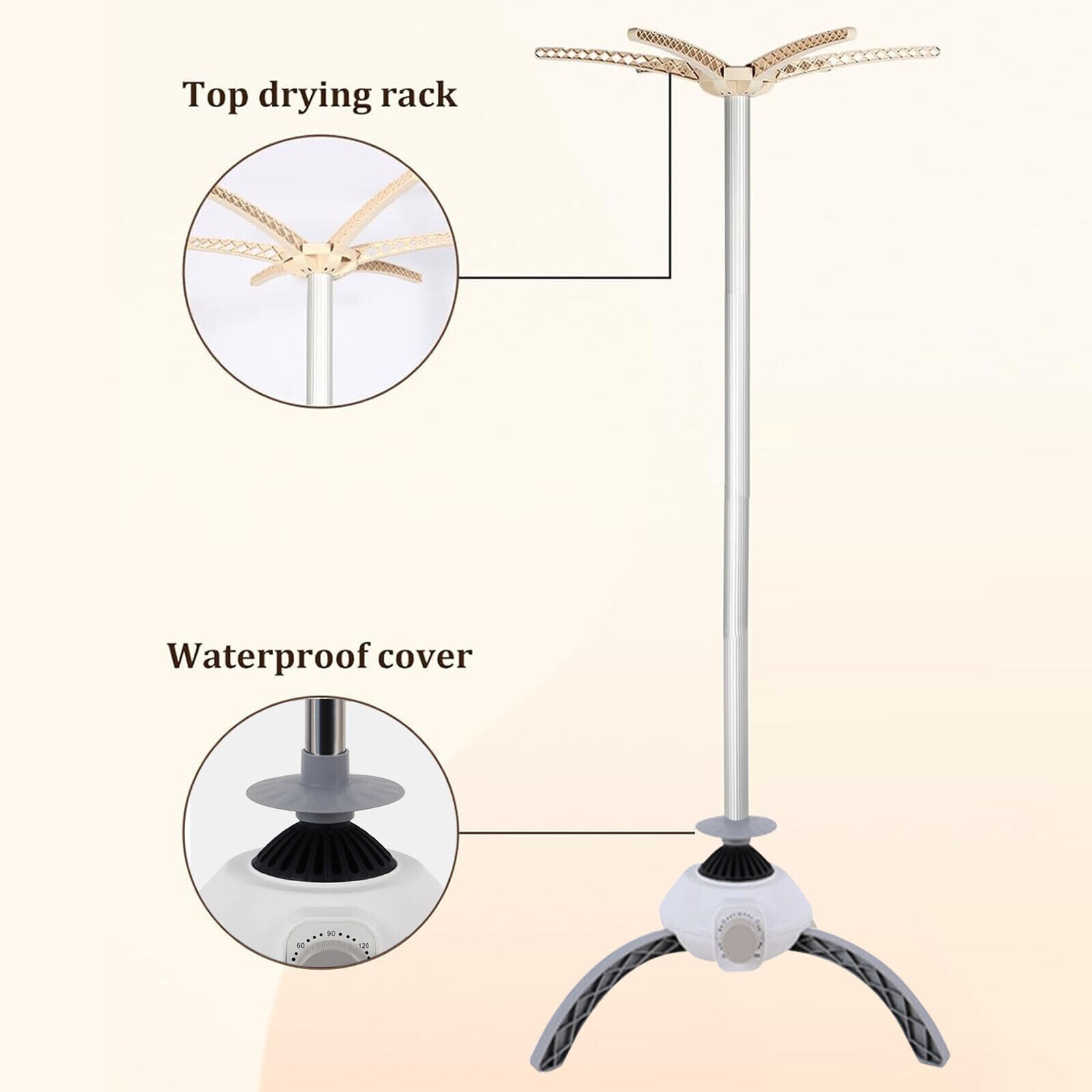 Portable Electric Heated Clothes Dryer & Cover Indoor Home Use Lightweight 1000W