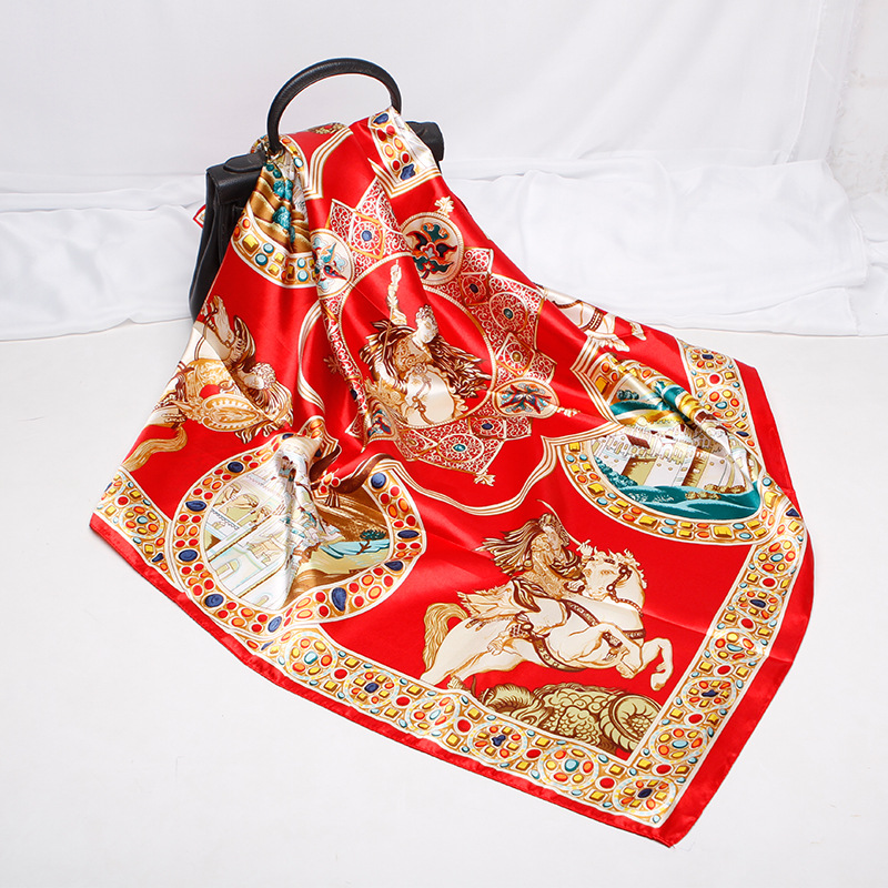 Imitation Silk Palace Print Silk Scarf Women 90cm