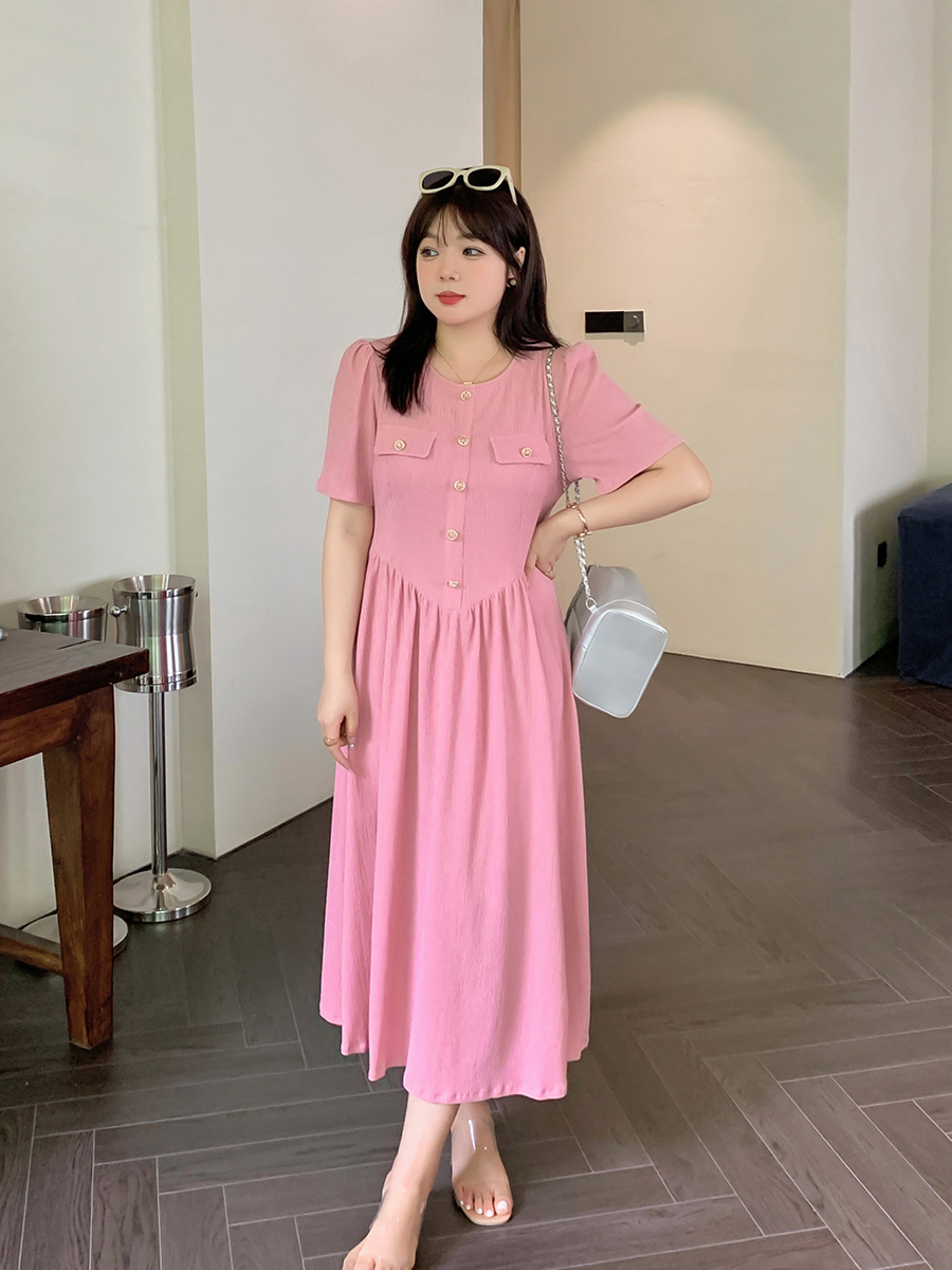 Women's Pleated Texture Fresh Sweet Round Neck Dress