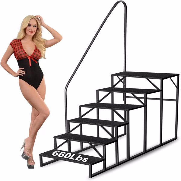 Swimming Pool Ladder Above Ground Pools, Step Stool Ladder With Handrails, Heavy Duty Hot Tub Steps  6 Step