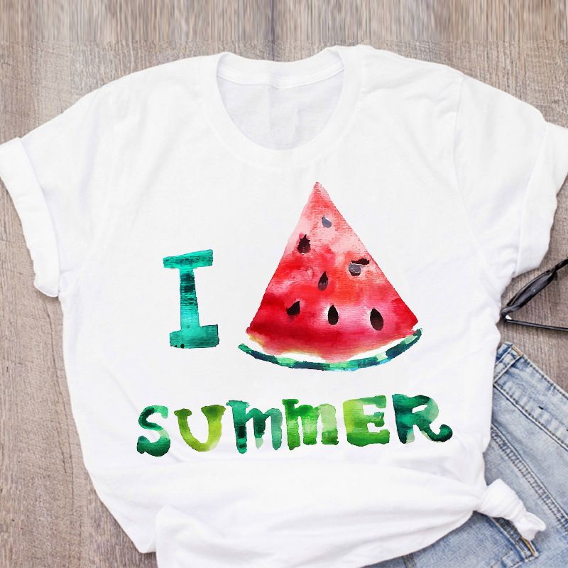 Letter Watermelon Simple Print Short-sleeved Top