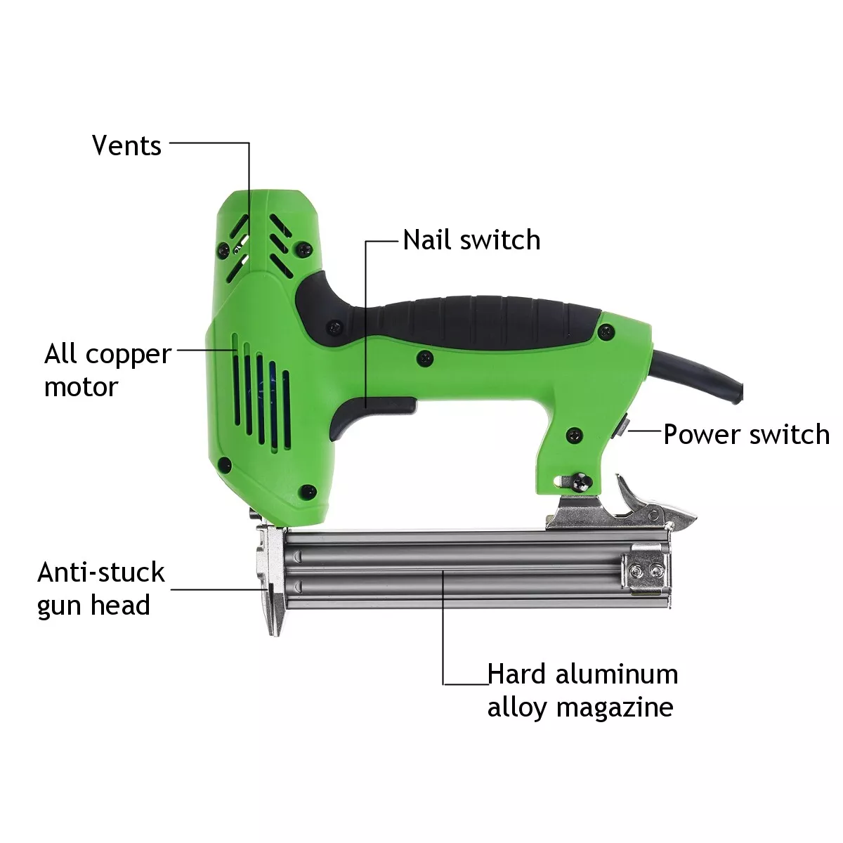 1800W Nail Gun Staple Electric Heavy Duty Stapler Nailer Carpentry Nails