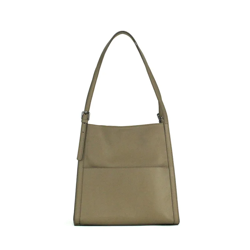 Ladies' First Layer Tire Cowhide Delicate Feel Simple Commuter Tote Bag - Khaki