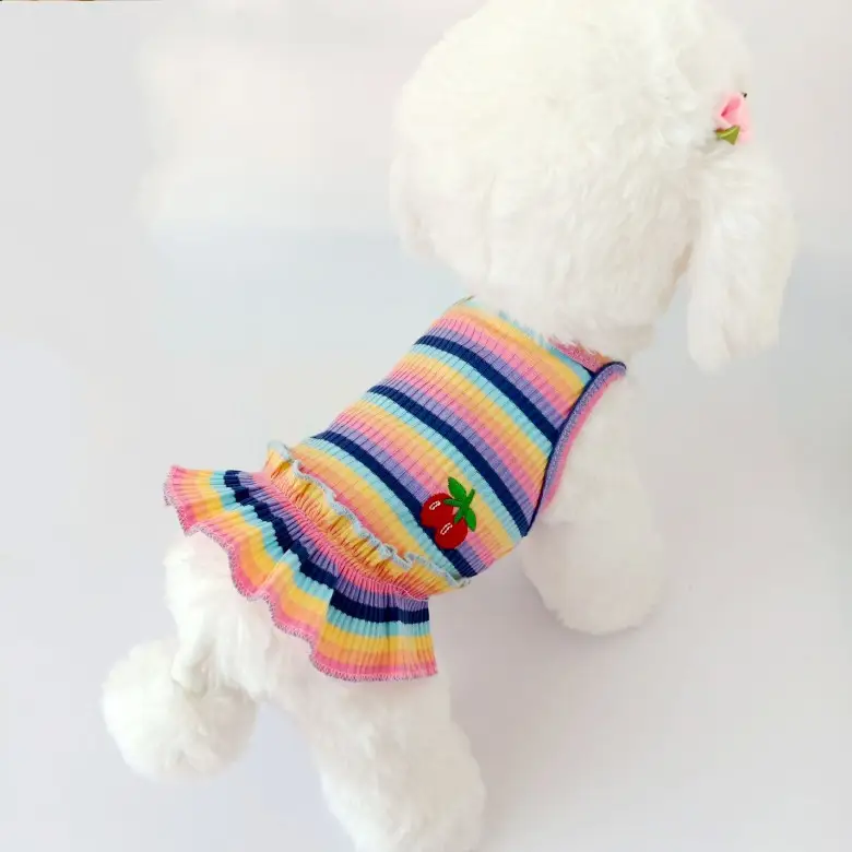 Pet Color Striped Cherry Princess Dress