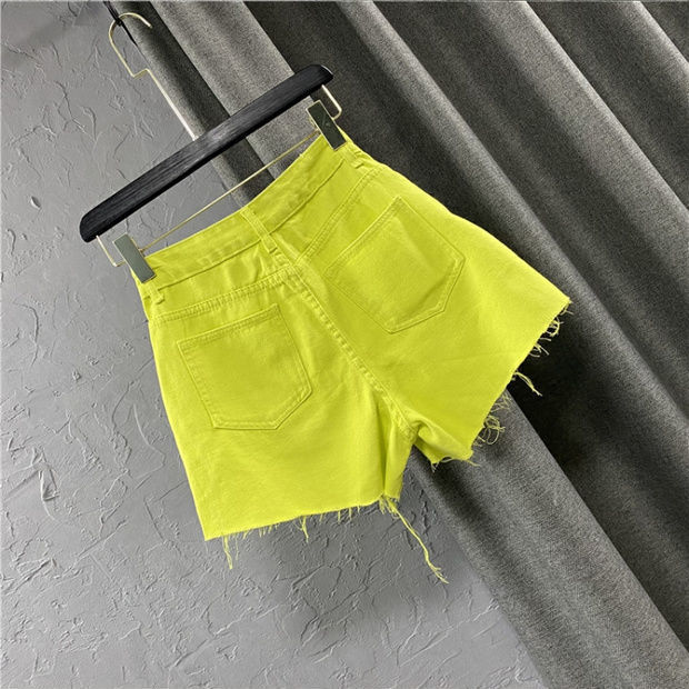 Ripped Denim Shorts Women's Fashion High Waist Loose Hot Pants Fluorescent Yellow - Shop at LoveMi