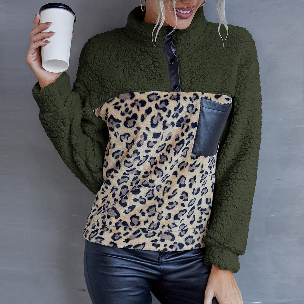 Title 3, Maglione casual in peluche con stampa leopardat...