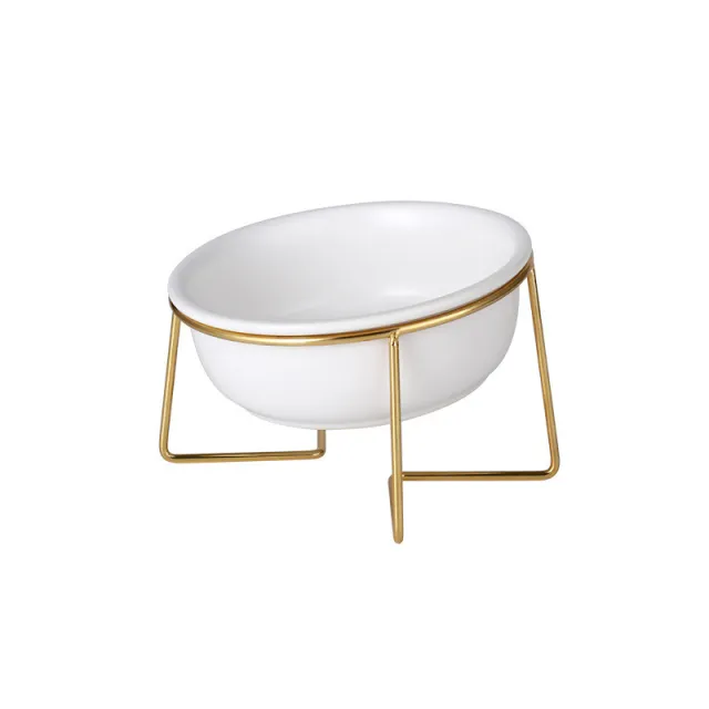 Cat Bowl Oblique Mouth Tilted Ceramic Pet Bowl Cat Food Bowl White - Shop at LoveMi
