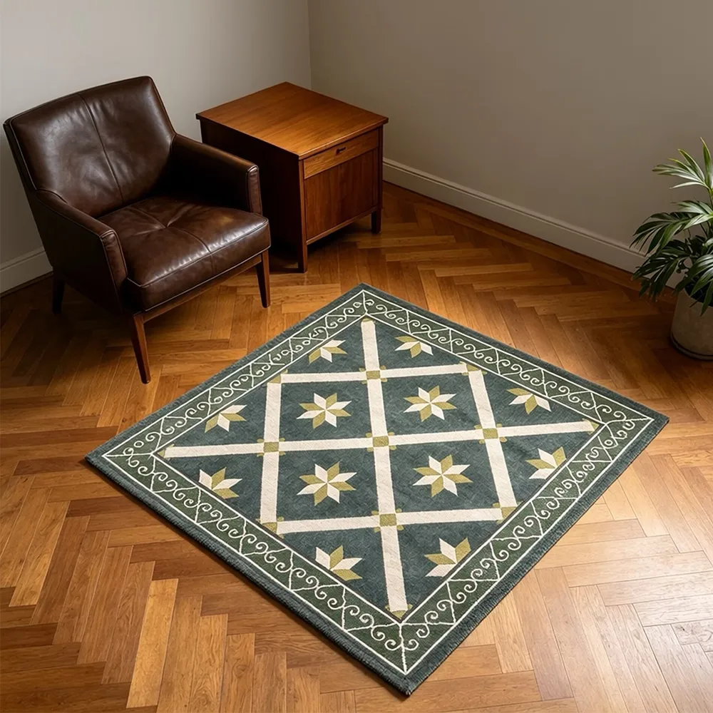 1pc Vintage Geometric Square Jacquard Area Rug