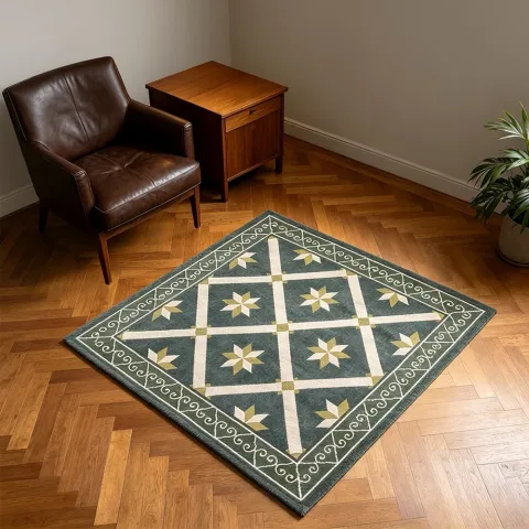 1pc Vintage Geometric Square Jacquard Area Rug