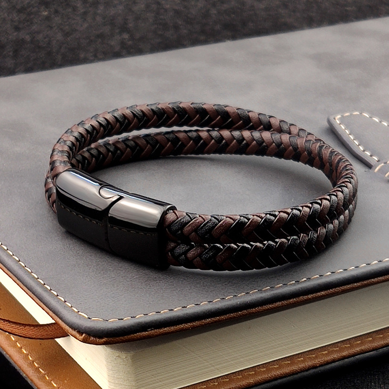 Fashion Simple Stainless Steel Leather Bracelet