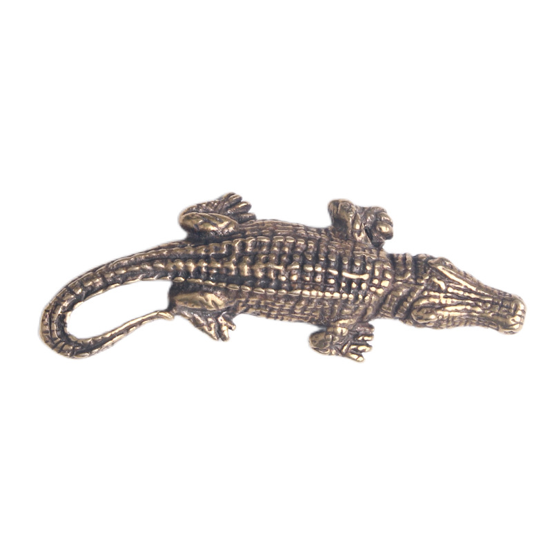 Distressed Solid Brass Alligator Keychain Pendant