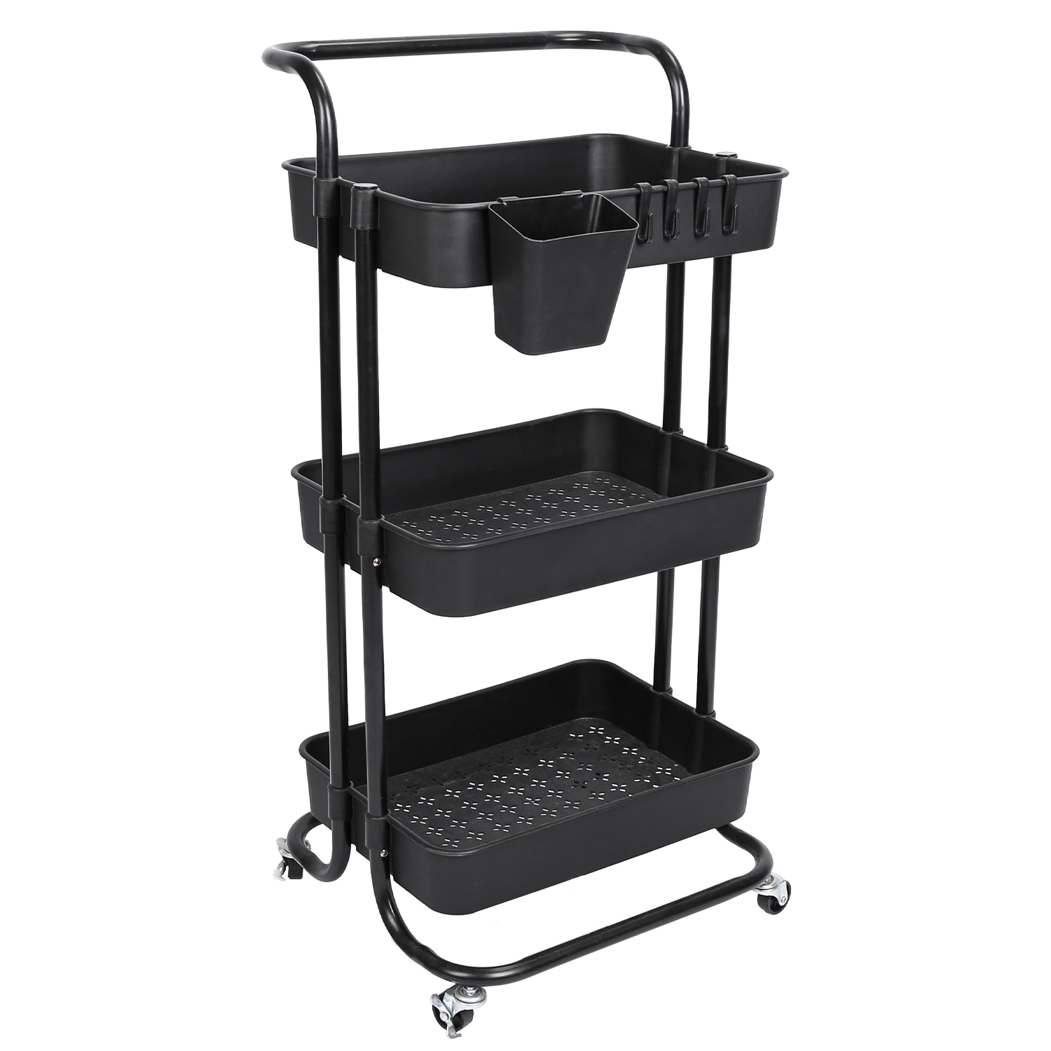 Black-White Color Options 1Pc 3 Tier Rolling Utility Cart Movable Storage Organi