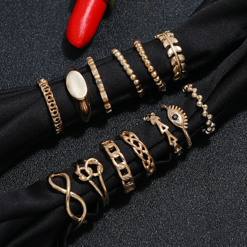 European And American Metal Hollow Ring Set